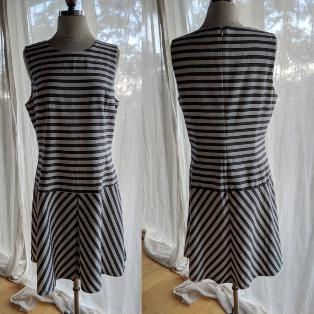 NWT Theory drop-waist gray/white striped cotton dress